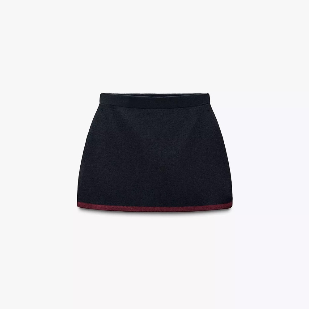 Zara Knit Navy Skirt with Red Trim